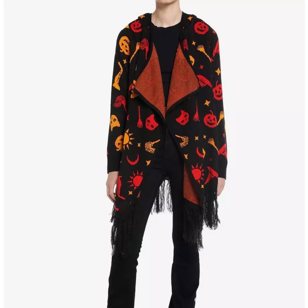 Her universe hocus pocus dani hooded fringe cardigan M halloween sweater - Picture 2 of 4